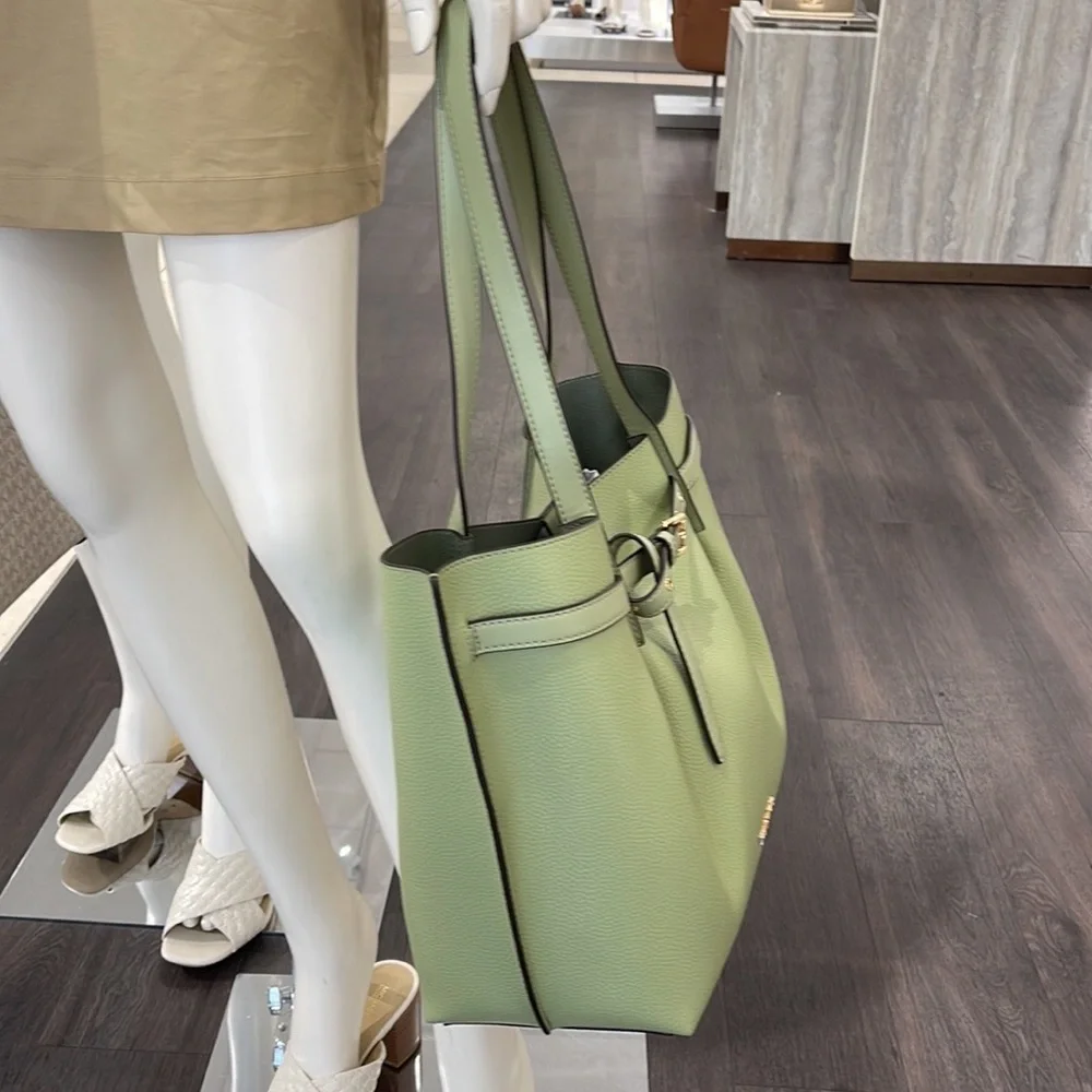 MICHAEL KORS Emilia Large Pebbled Leather Tote Bag Light Sage COLOR - Picture 8 of 16